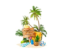 卡通椰子树海滩旅游png元素