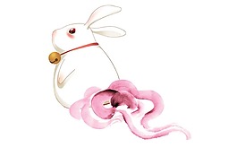 彩绘玉兔漫画png元素