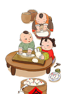 卡通除夕年夜饭素材