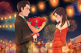 浪漫约会情人节插画设计