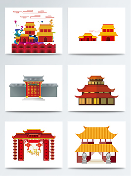 卡通扁平化古建筑PNG