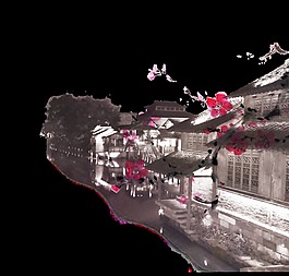 中国风水墨画透明装饰素材
