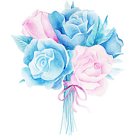 唯美蓝色手绘玫瑰花装饰元素