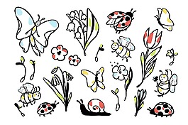 春季昆虫植物元素素材