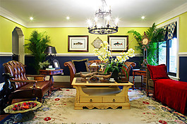 复式中式别墅客厅装修效果图