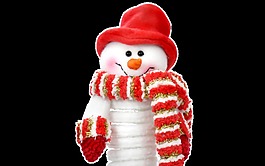 戴着红帽子围巾的雪人透明素材