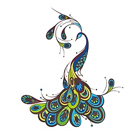 卡通彩色孔雀羽毛png元素