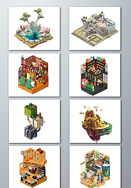 建筑场景三维模型立体元素设计