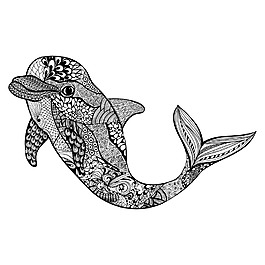 黑白时尚花纹海豚插画