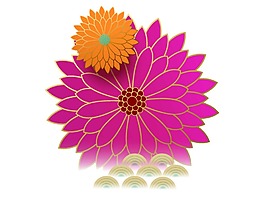 紫色橘黄菊花插画png元素