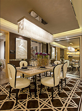 餐厅长方形餐桌装修效果图创意几何格子拼接图图片简约大厅灰色地板砖