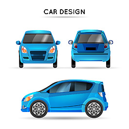 蓝色卡通小轿车设计