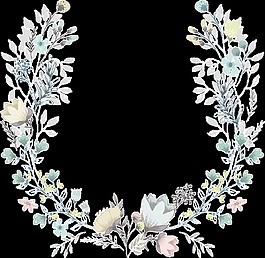 浅色花朵手绘花环装饰元素