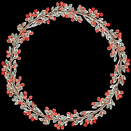 清新橙红色花朵圆形手绘花环装饰元素