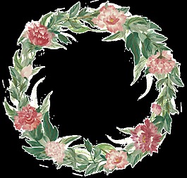 清新深粉色花朵圆形手绘花环装饰元素