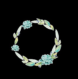 清新淡蓝色手绘花环装饰元素
