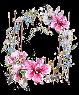 清新玫瑰花手绘花环装饰元素