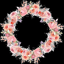 清新温婉深粉色小花手绘花环装饰元素