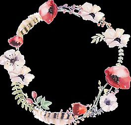 文艺深粉色花苞手绘花环装饰元素