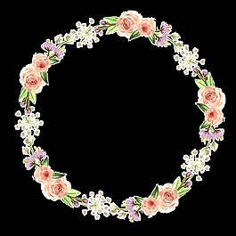 清新浅橙色玫瑰花手绘花环装饰元素