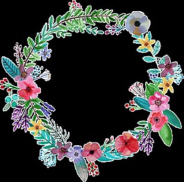 清新玫红色水彩手绘花环装饰元素