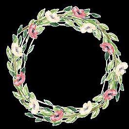 素雅小清新深粉色花朵手绘花环装饰元素