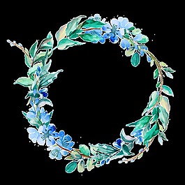 蓝色淡雅清新手绘花环