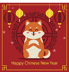 卡通动物插画的新年海报