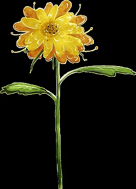 彩绘黄色手绘菊花装饰元素