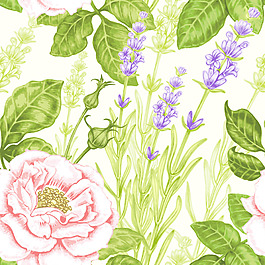 清新时尚花朵和绿叶插画