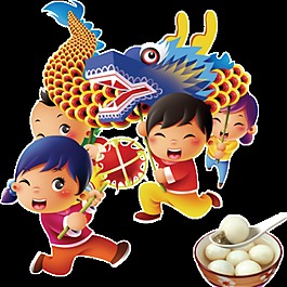 卡通儿童舞狮闹元宵元素设计