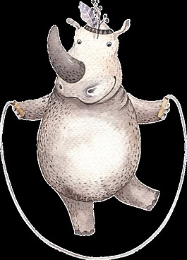 跳绳的小犀牛透明素材png