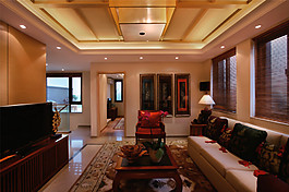 中式经典别墅客厅装修效果图