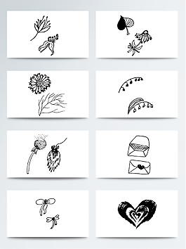 黑色花卉简笔画免扣素材合集