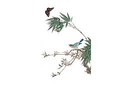 卡通绿色竹子飞舞蝴蝶png元素