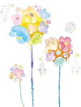 卡通彩绘清新五色花朵png元素