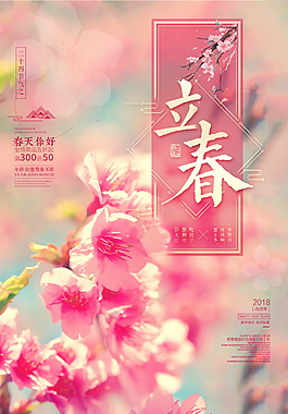 粉色清新二十四节气立春海报设计