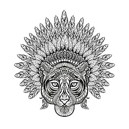 黑白艺术卡通小猫头像插画