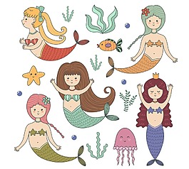 彩色卡通美人鱼图案