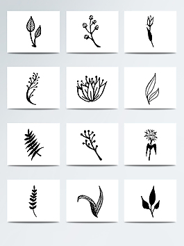 黑色简约植物画免扣素材合集