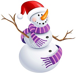 卡通红帽紫围巾雪人png元素