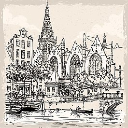手绘艺术建筑插画