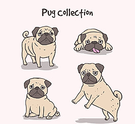 手绘的可爱风格哈巴狗素材