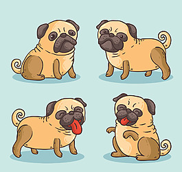 手绘哈巴狗卡通素材