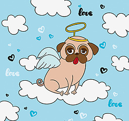 穿着天使服装的哈巴狗