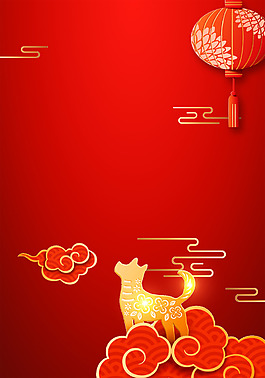 2018年狗年红色金灯笼小狗立体通用背景
