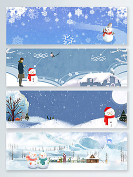 卡通雪人文艺手绘蓝色banner