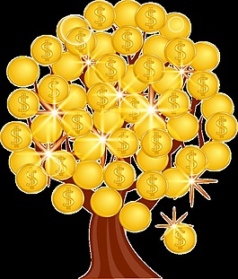 卡通金币树装饰图案设计