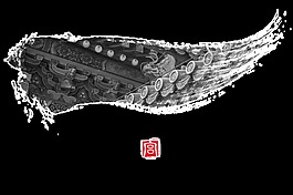 水墨古风屋檐图案