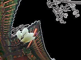 古风花枝屋檐图案